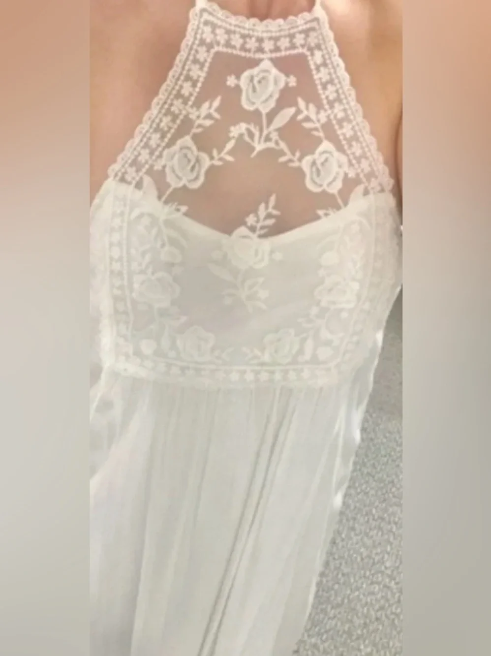 Abercrombie & Fitch White Embroidered Halter Maxi Dress XS/S